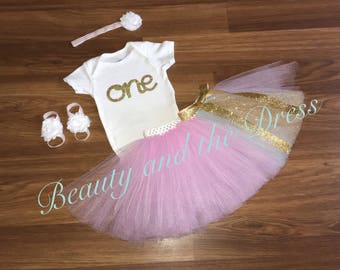 First birthday, first birthday tutu, first birthday tutu set, twinkle twinkle little star tutu, gold glitter tutu set,