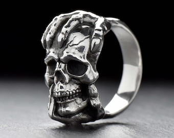 Solid Sterling Silver 925 Ring Elvis Lion Head Skull Band UK