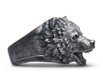 Bear ring Bear jewelry Grizzly bear Grizzly jewelry Bear viking Viking jewelry Animal ring Forest jewelry Bear face Bear head Polar bear