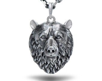 Bear necklace Bear jewelry Bear pendant Grizzly jewelry Bear totem Viking jewelry Animal ring Forest jewelry Bear face Polar bear head Gift