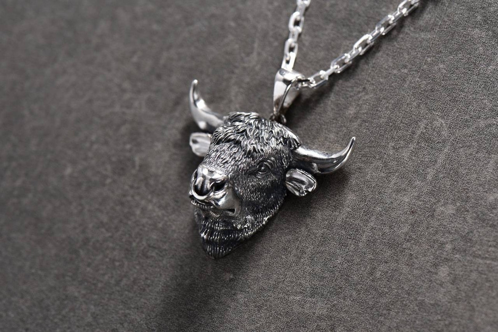 Bull Necklace Bull Pendant Animal Jewelry Silver Bull Raging Etsy