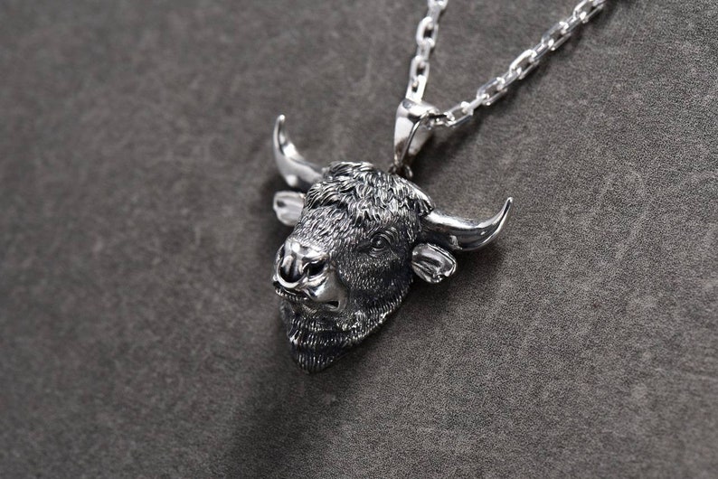 Bull necklace Bull pendant Animal jewelry Silver bull Raging bull Ox necklace Buffalo Bison Calf