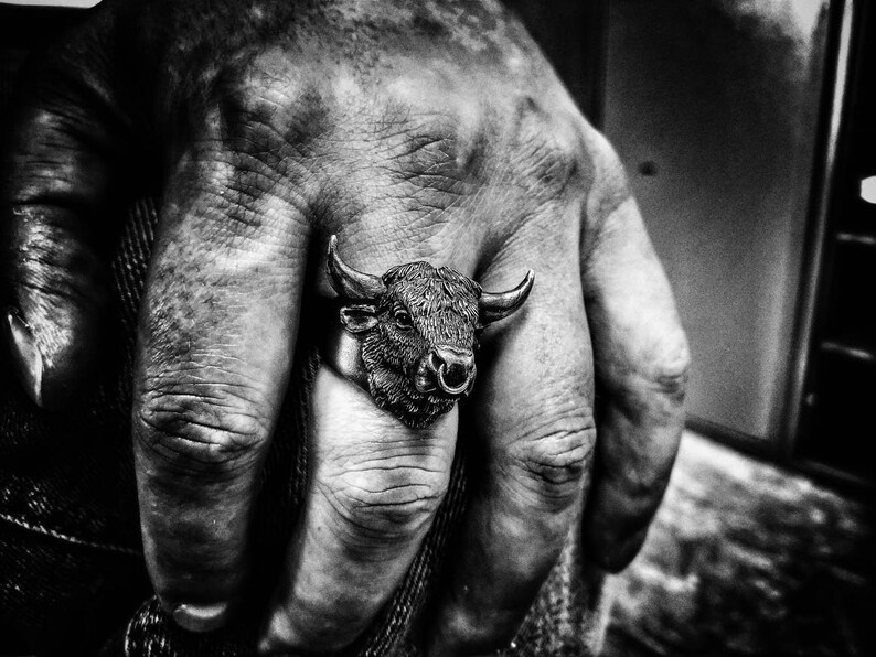 Bull ring Bull jewelry Animal jewelry Silver bull Raging bull Etsy