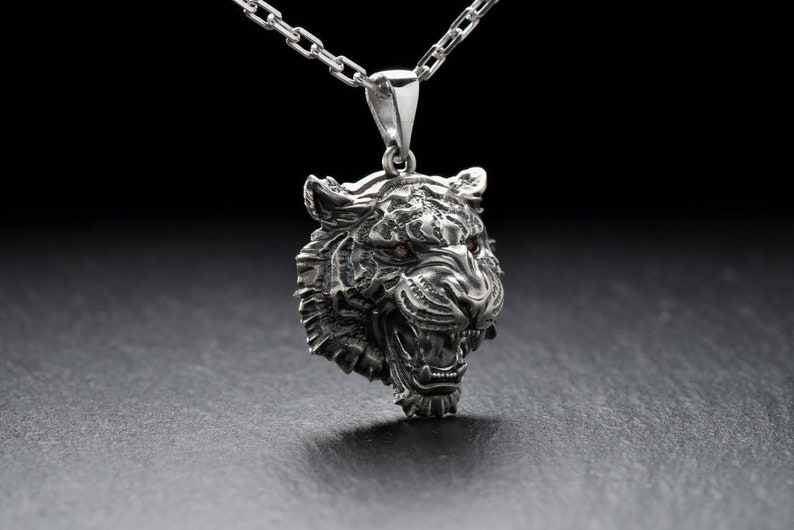 Tiger necklace Tiger jewelry Silver tiger Tiger pendant Animal | Etsy