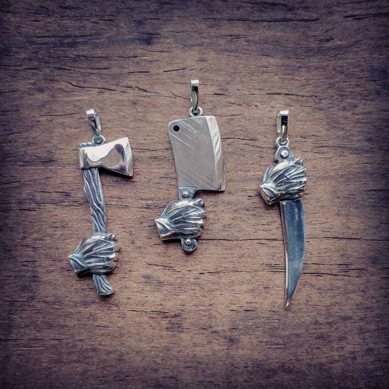 Horror necklace Axe Cleaver Knife Halloween jewelry Silver Etsy