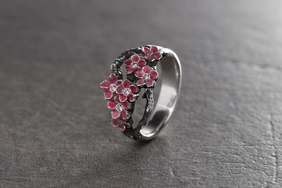 Sakura ring Sakura jewelry Japanese flower ring Japanese Etsy