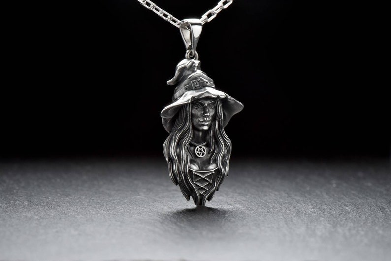 Witch pendant Witch necklace Witch jewelry Witch art Silver Etsy