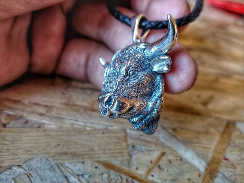 Bull necklace Bull pendant Animal jewelry Silver bull Raging bull Ox necklace Buffalo Bison Calf