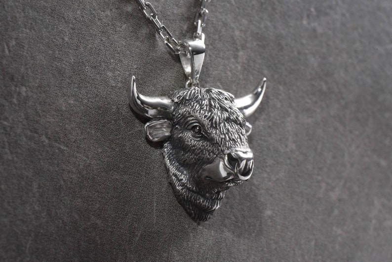 Bull necklace Bull pendant Animal jewelry Silver bull Raging bull Ox necklace Buffalo Bison Calf