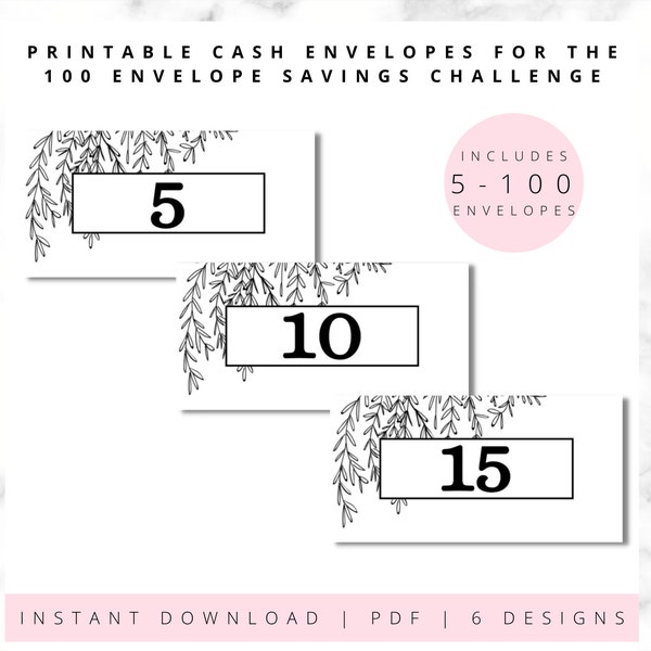 Printable Cash Envelopes for the 100 Envelope Challenge in A6, Envelopes numbered 5 to 100, The Budget Mom, Savings Challenge