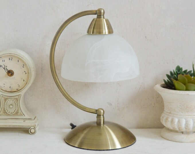 Vintage 3 Way Dome Touch Lamp, Antique Brass Effect & Frosted Glass