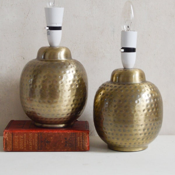 Vintage Pair of Hammered Bronze Table Lamps, Set of 2 Metal Table Lamp Lights