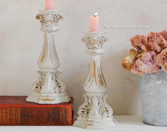 Pair French Style Candle Holders Hand Painted Shabby Chic Etsy