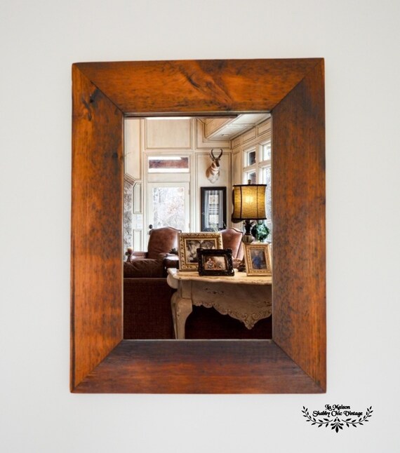 Antique Solid Oak Framed Mirror Hand Made Rectangle Rustic Farmhouse Country Wooden Bathroom