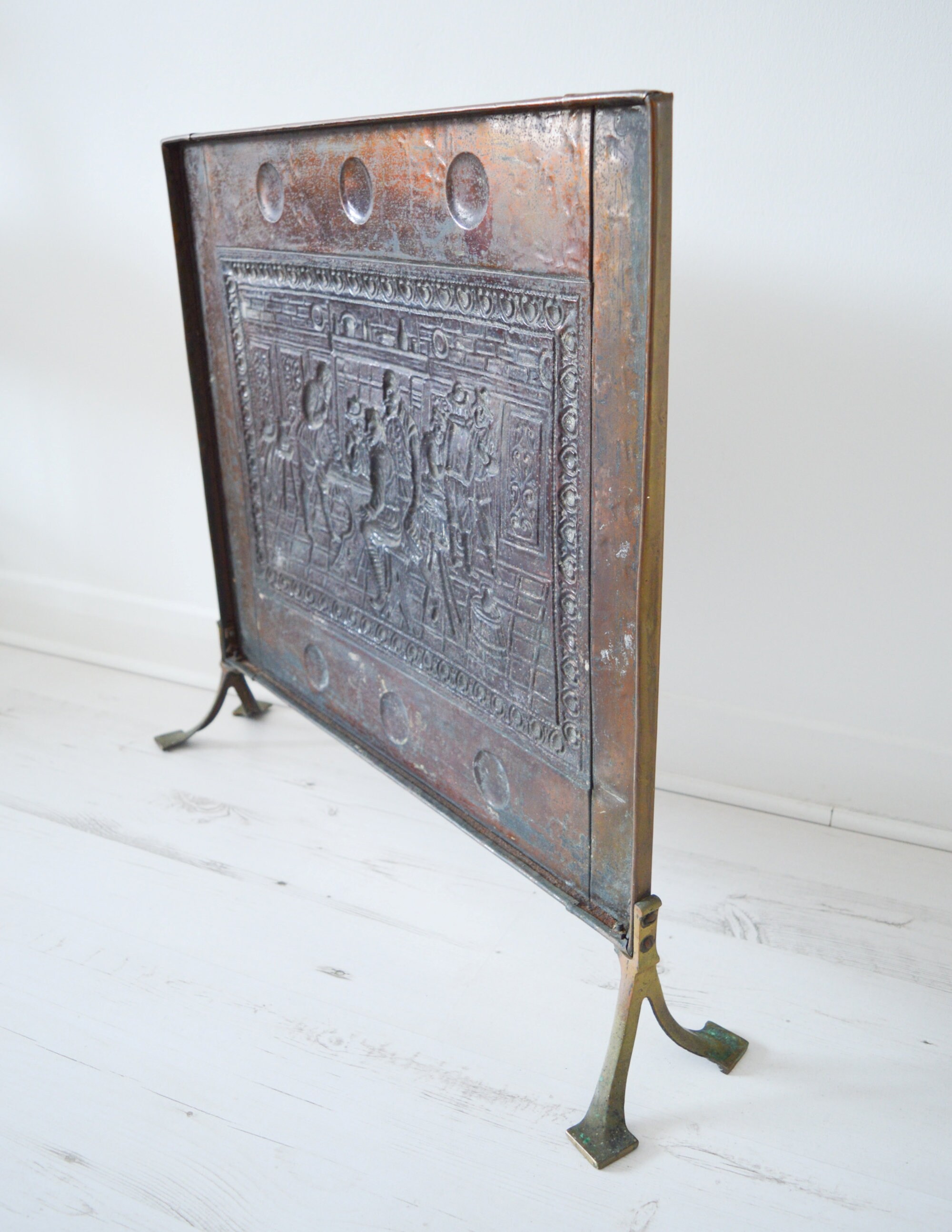 Large Vintage Embossed Brass Fire Screen Edwardian/Victorian Etsy