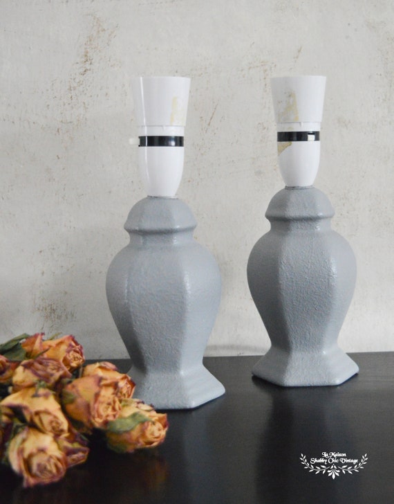 pair of grey bedside lamps