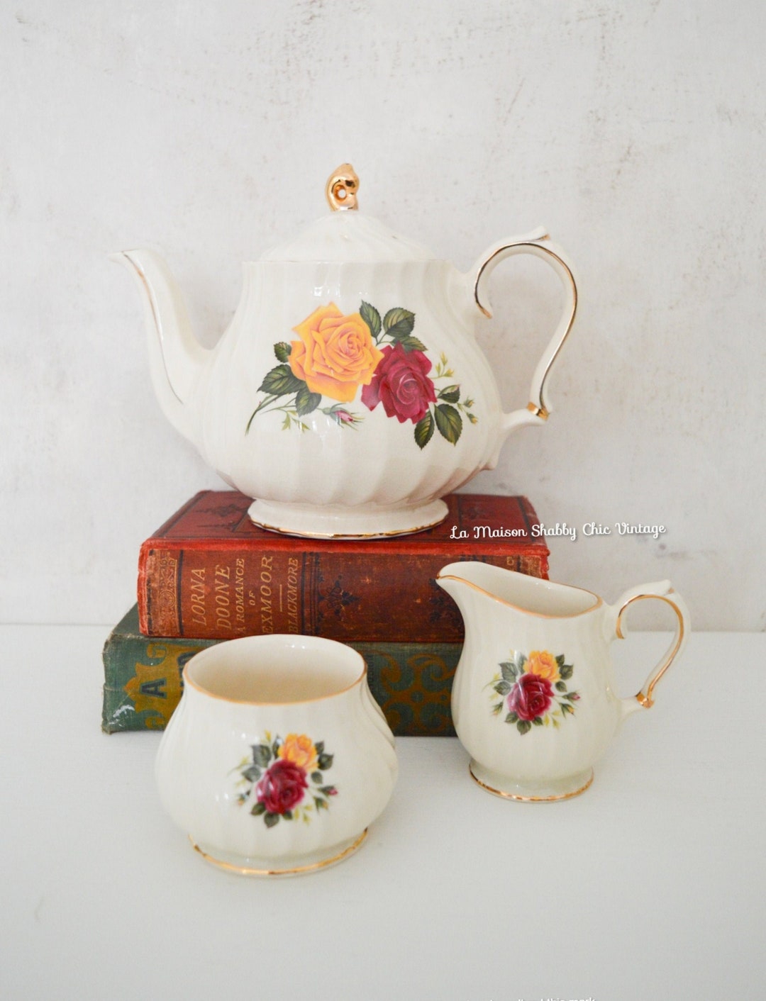 Sadler Tea Set Sadler Porcelain China Tea Set , Teapot Cream and Sugar Bowl, Shabby ...