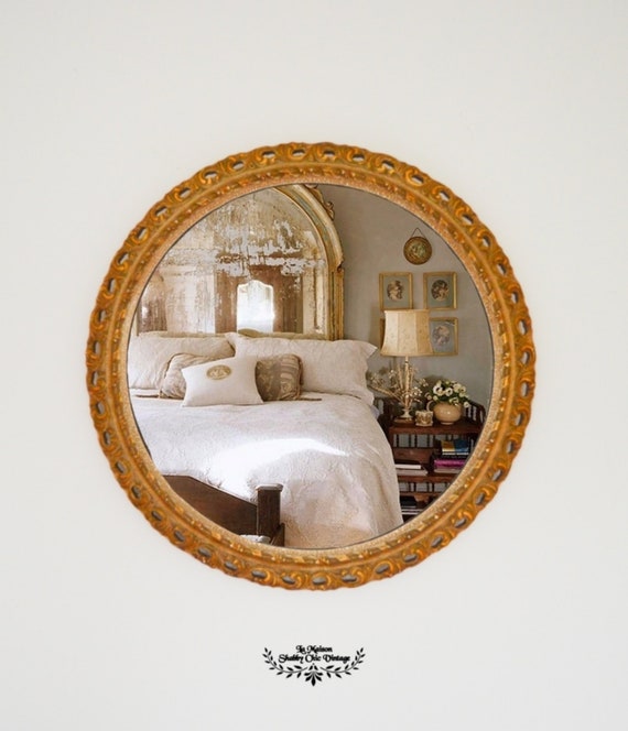 Rare Round Convex Gold Antique Mirror Hand Made Classic Etsy