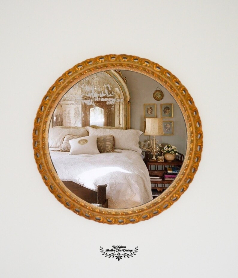 Rare Round Convex Gold Antique Mirror Hand Made Classic Etsy