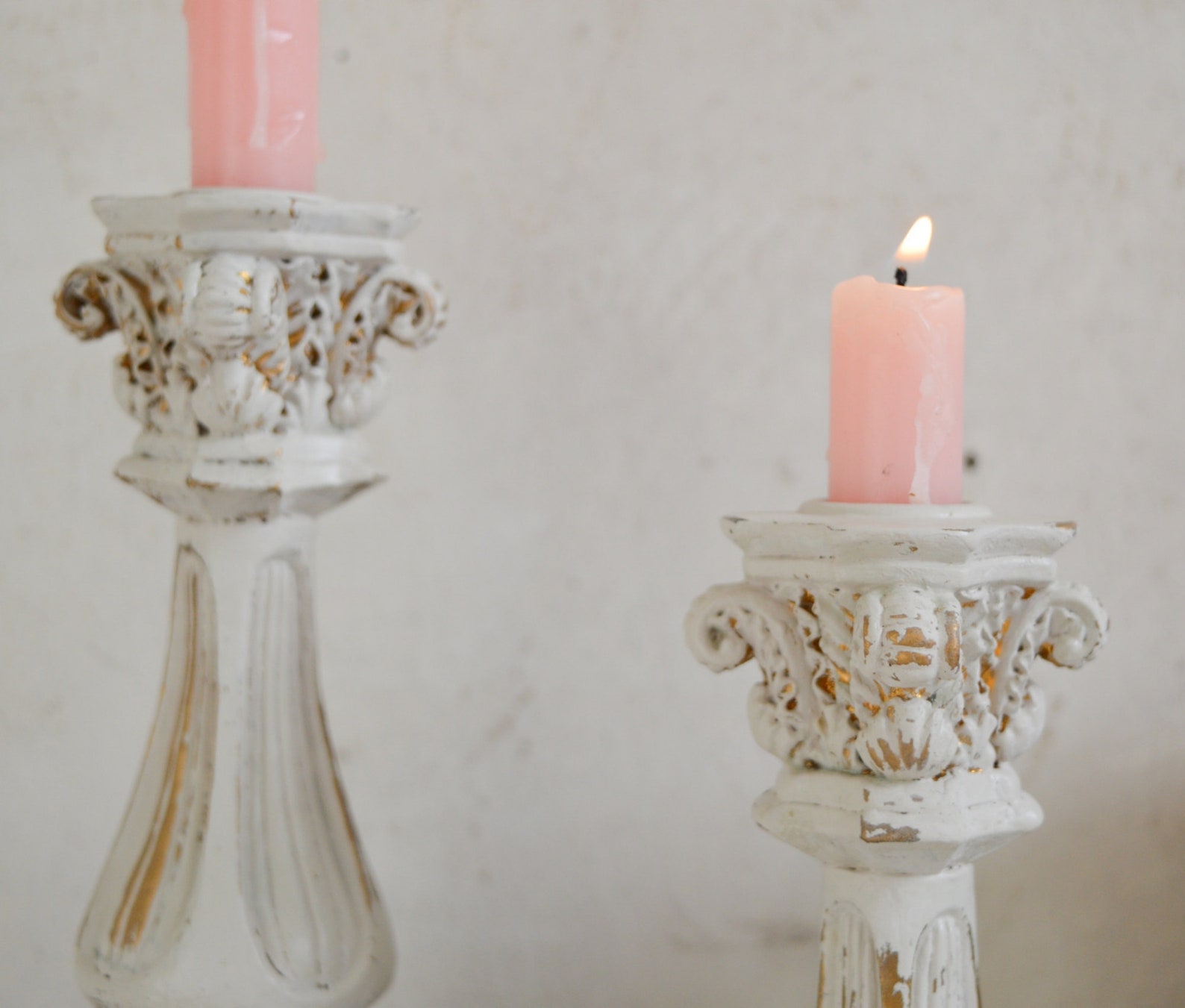 Pair French Style Candle Holders Hand Painted Shabby Chic Etsy
