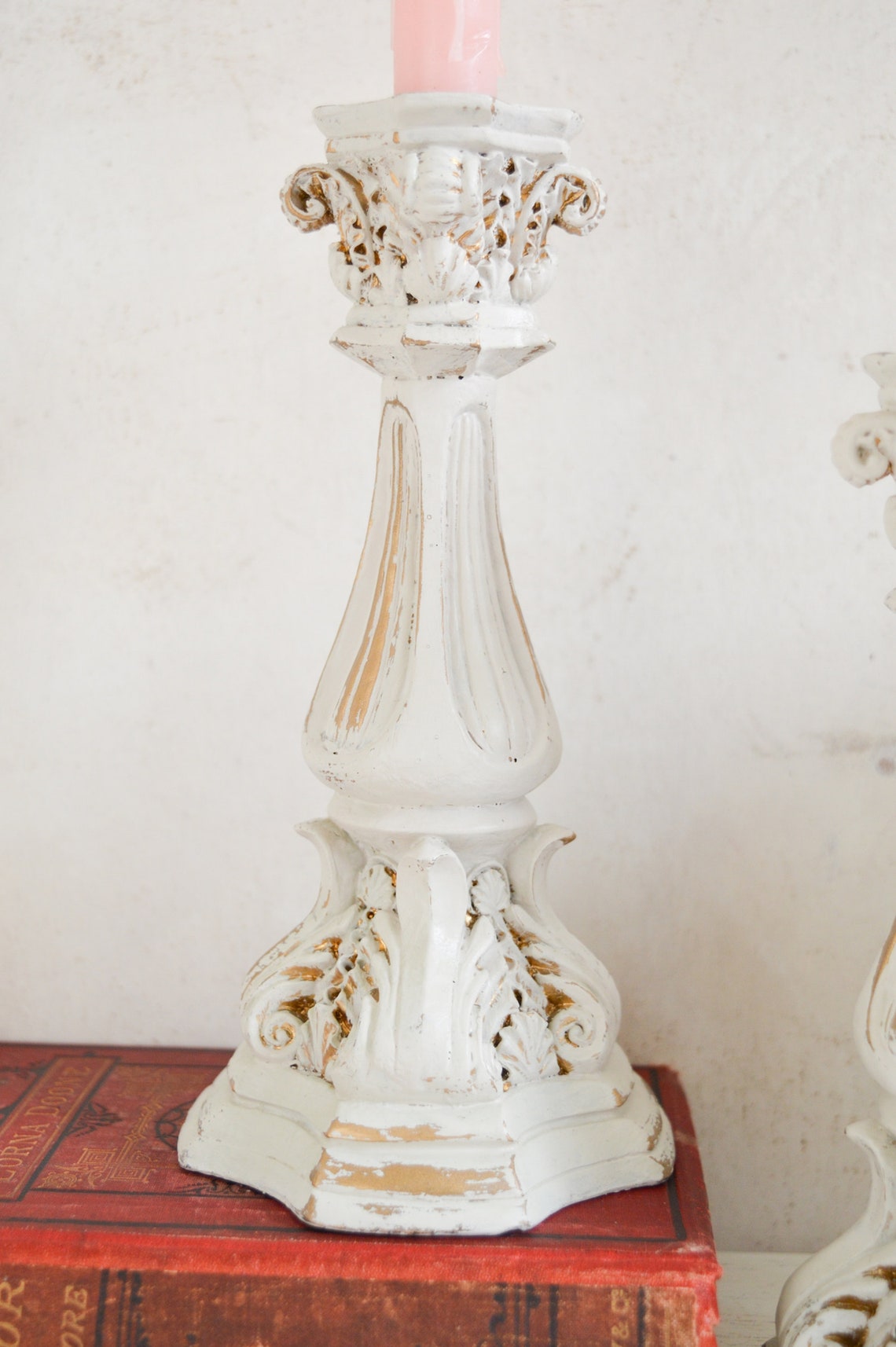 Pair French Style Candle Holders Hand Painted Shabby Chic Etsy