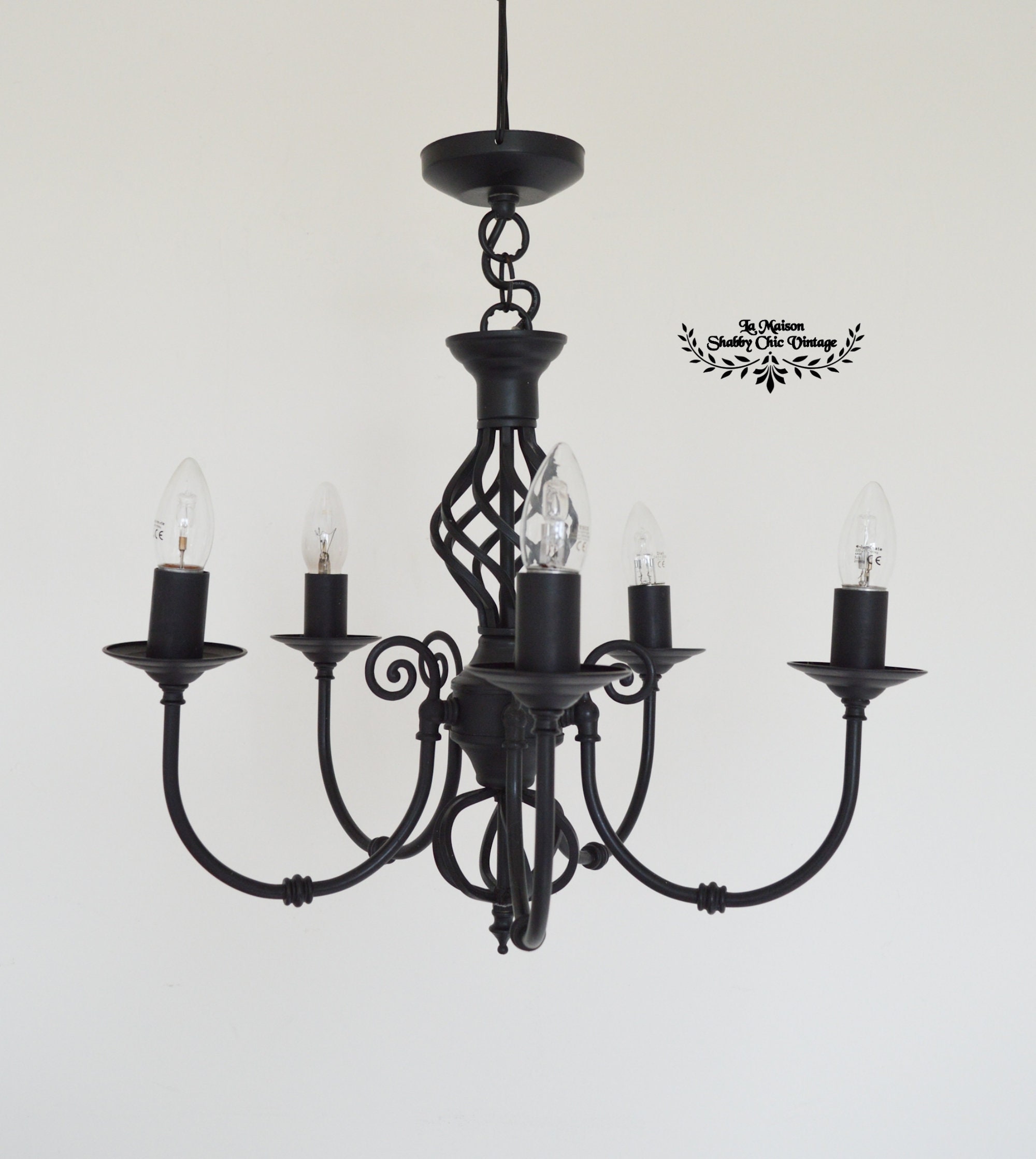 Pair Of 5 Light Arm Chandeliers Set Of 2 Black Wrought Iron Etsy