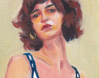 Woman oil painting in pastel tones, Small original artwork, Feminine wall art