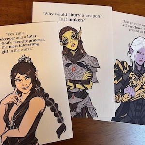 Baldur&#39;s Gate 3 BG3 Companion Quote 5x7 Print Set 1 (Shadowheart/Lae&#39;zel/Minthara)