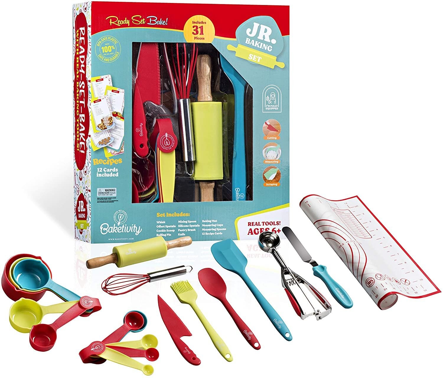 Baketivity 31piece Kids Baking Set With 12 Free Recipe Cards Etsy