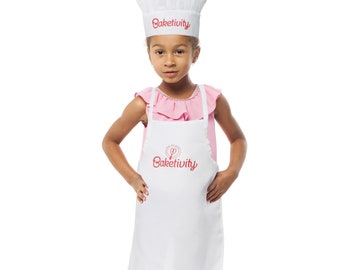 Baketivity Kids Chef Apron and Hat Set, Washable Chef Outfit, Young Chefs and Junior Bakers - Kids Educational and Activity