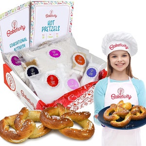 Baketivity Hot Soft Pretzel Making Kit for Kids - DIY Baking Set with Pre-Measured Ingredients - Party Supply Kit for Children Ages 6 and...