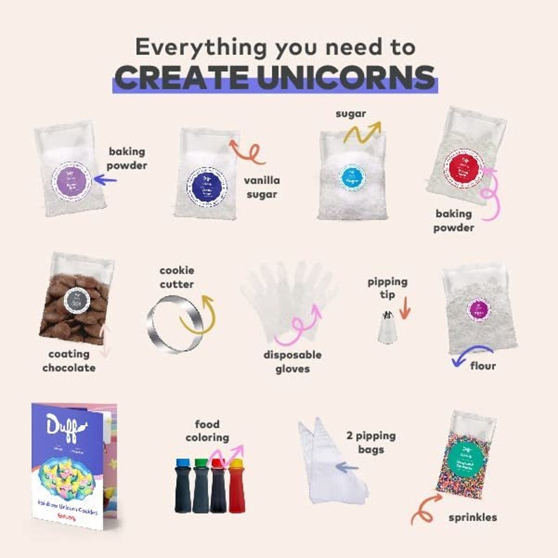 Duff Goldman DIY Bakpakket voor Kinderen - Bak eenhoorn-regenboogkoekjes met afgemeten ingrediënten | Beste educatieve en activiteitenkit voor kinderen afbeelding 3