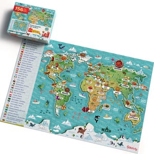 Baketivity Food Around the World Kids Puzzle - 24” x 36” Floor Puzzle for Kids Ages 6-8+ World Map Puzzle with Flags and Food - 156 Piece