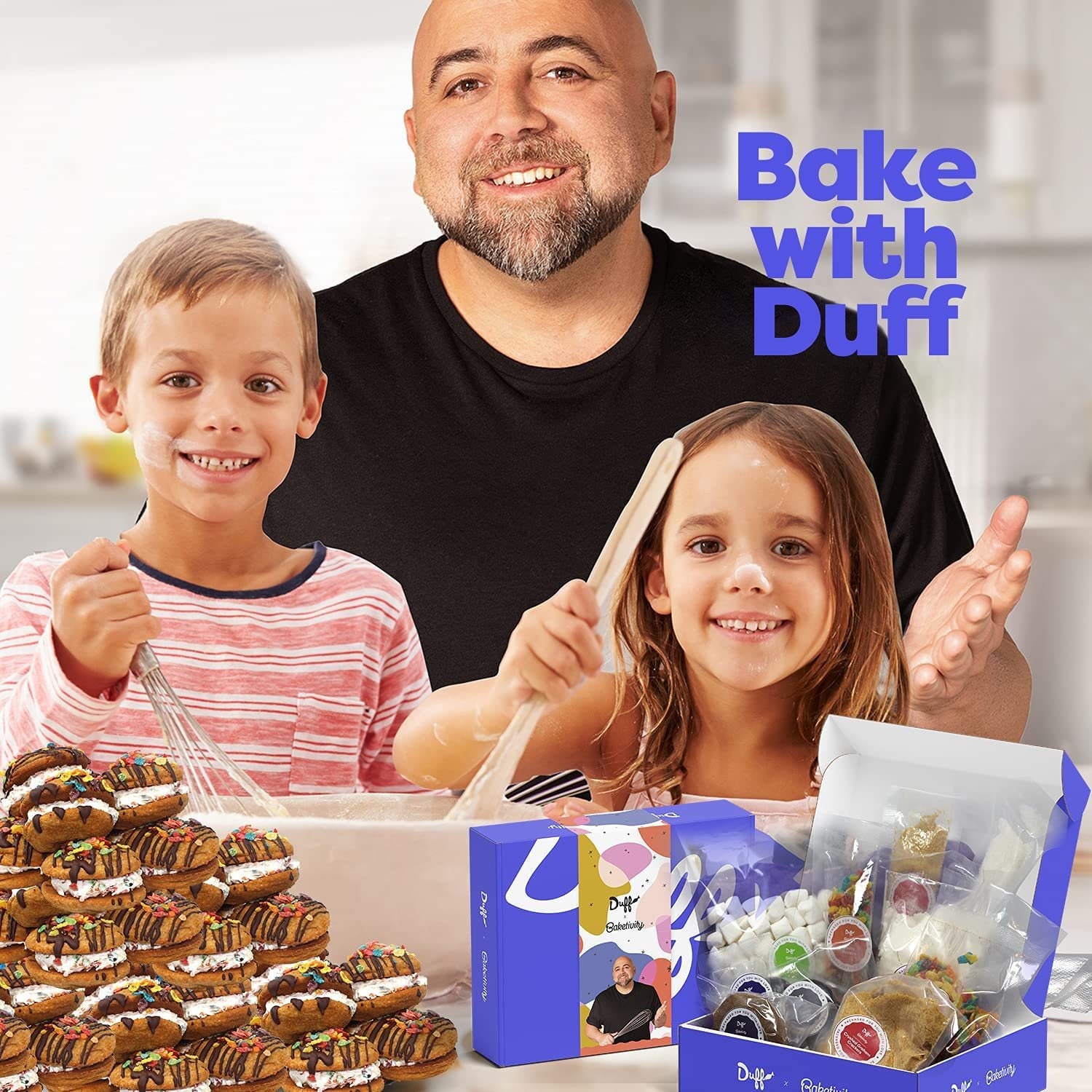 Duff Goldman DIY Baking Set for Kids by Baketivity - Bake Delicious S’mores Sandwich Cookies with Premeasured Ingredients Best Family Fun Activity