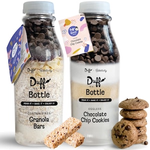 Baketivity Chocolate Chip Cookie Mix + Granola Bar Mix - Duff in a Bottle Baking Kit for Kids and Adults Baking with Premeasured Ingredients