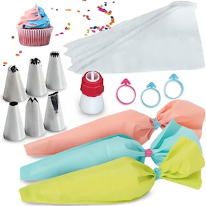 Baketivity 43-Piece Piping Set, Piping Bags and Tips Set with Reusable Piping Bags, Frosting Piping Bags and Tips - Double-Color Couple