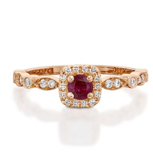 Ruby And Diamond Ring, Ruby Engagement Ring, Natural Ruby Ring, 14K Gold, July Birthstone Ring, Art Deco Ruby Ring, Real Diamonds, Promise