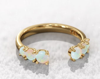 6 stone opal ring 4 prong opal open ring 14k gold minimalist midi ring natural Opal