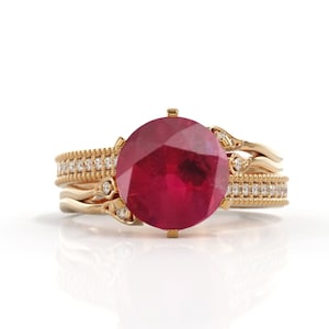 Ruby And Diamond Ring, Ruby Wedding Ring, Ruby Engagement Ring, Antique Ruby Ring, 14k Gold Band, Ruby Promise Ring, Natural Ruby Ring