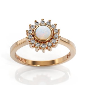 Opal Engagement Ring, Opal Diamond Ring, Halo Opal Ring, October Birthstone Ring, 14K Gold, Opal Wedding Ring, Dainty Opal Ring, Art Deco