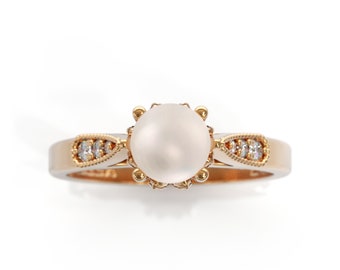 pearl engagement ring rose gold Pearl Wedding Ring pearl vintage ring White Pearl Ring Diamond Pearl Gold Ring June birthstone ring