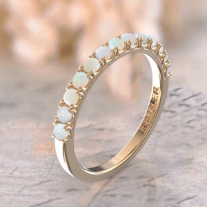 Australian Opal Eternity Band 2 mm Wedding Band Thin Opal Wedding Band ring October birthstone  14k opal ring