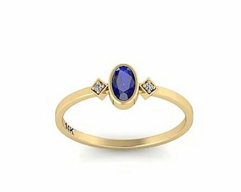 Sapphire diamond ring, blue sapphire engagement ring, September birthstone ring, sapphire gold engagement ring, 14k gold sapphire ring, Gift