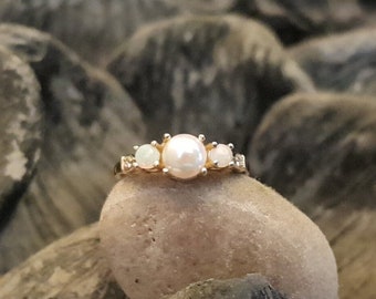 Opal pearl diamond sale ring
