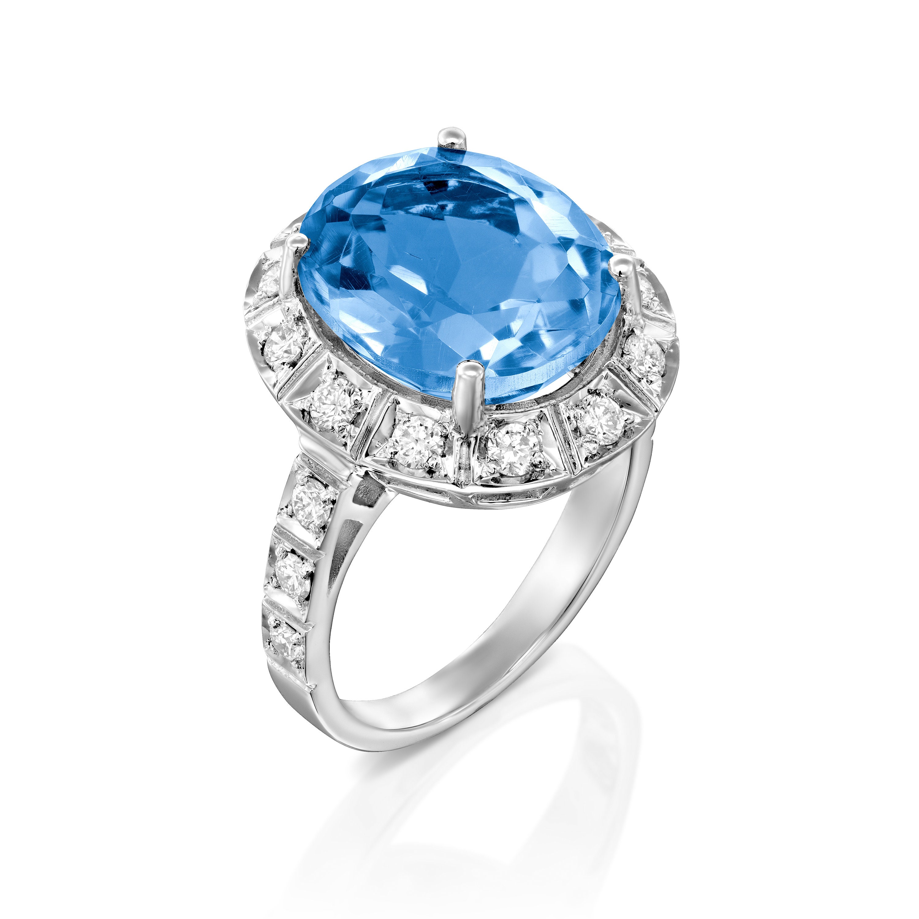 Oval Engagement Ring Gemstone Engagement Ring 14x12mm Blue | Etsy