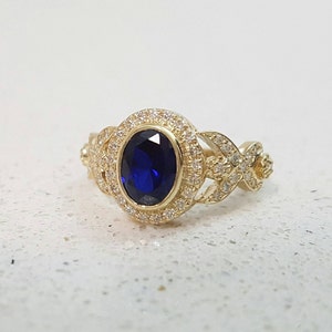 Natural Blue Sapphire Ring, Sapphire Engagement Ring, Sapphire And Diamond Ring, Real Sapphire Ring, Sapphire Wedding Ring, 14K Gold Band