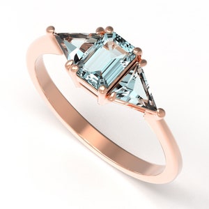 Blue Topaz Engagement Ring  14K Rose Gold Aquamarine Ring – Emerald Cut Blue Topaz Ring –Wedding Ring for Women – Promise  Ring Gift for Her