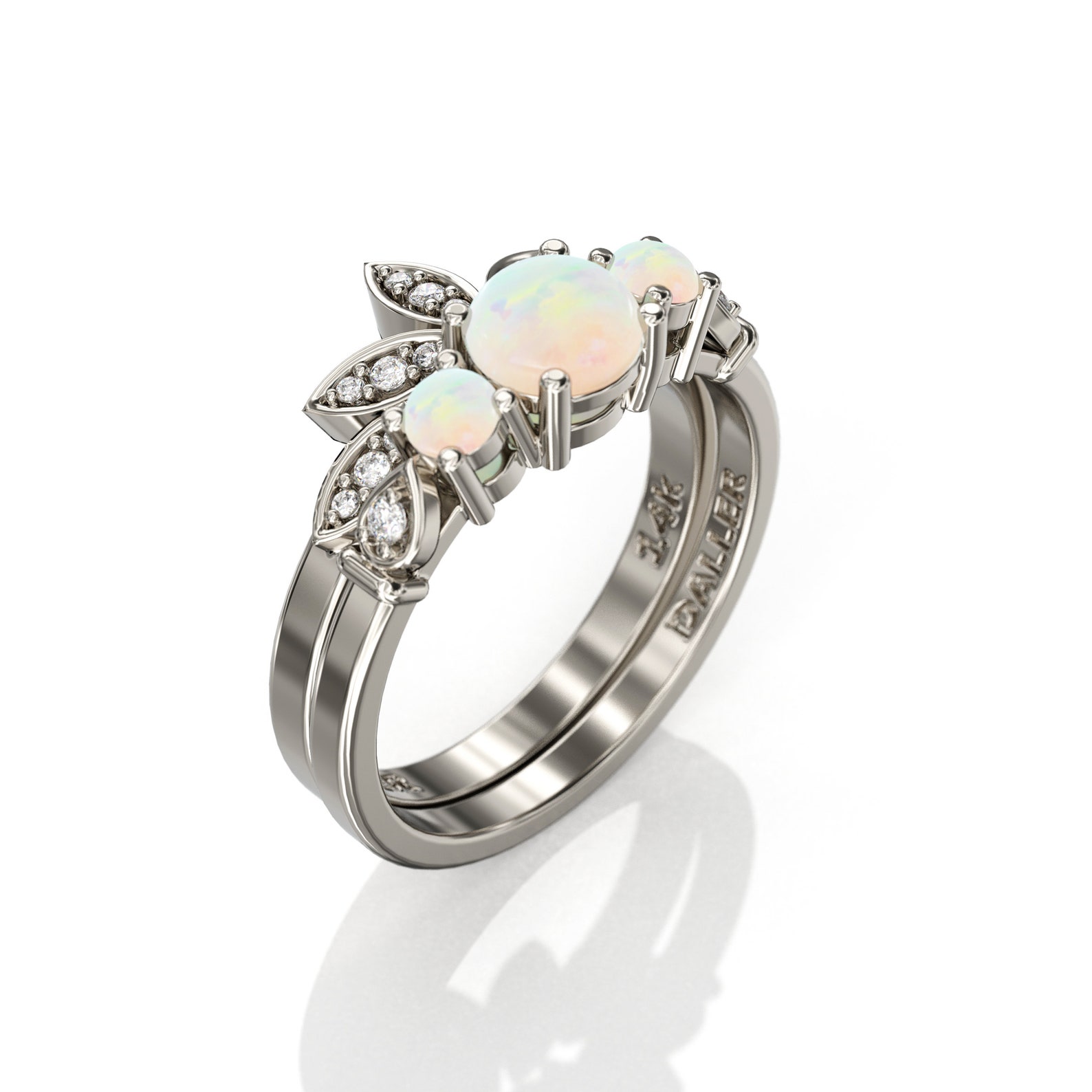 Bridal Sets 14K Rose Gold Opal Engagement Ring 3 Opal And | Etsy