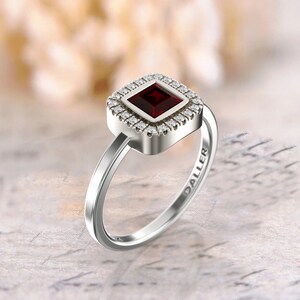 Gemstone Engagement Ring Garnet ring 14k Gold Engagement Ring princess halo ring gemstone diamond ring red gemstone ring
