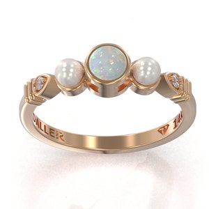pearl engagement ring, rose gold opal engagement ring, Diamond Pearl Gold Ring, 14k gold opal ring, October birthstone ring, gift idea